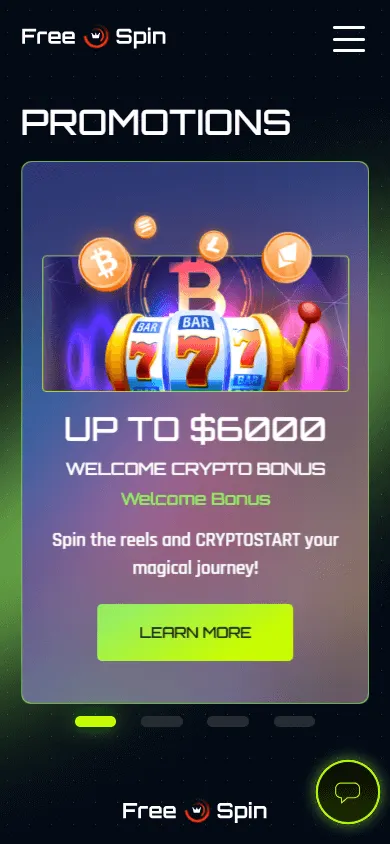 Free Spin Casino promotions area on a mobile device