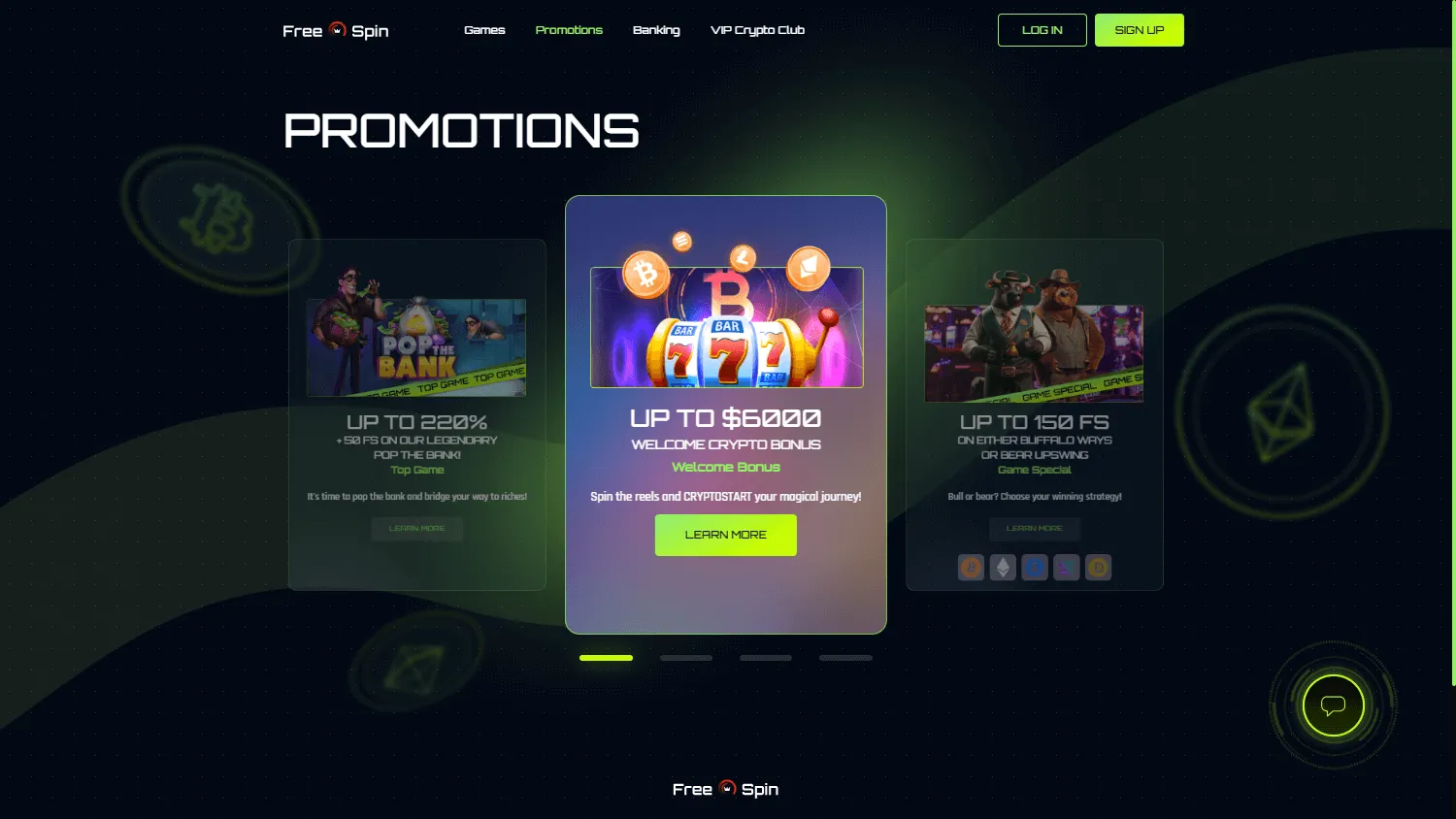 Free Spin Casino promotions area on desktop